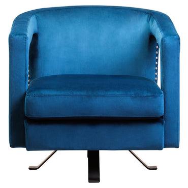 Hestia Blue Velvet Swivel Chair with Matte Black Base
