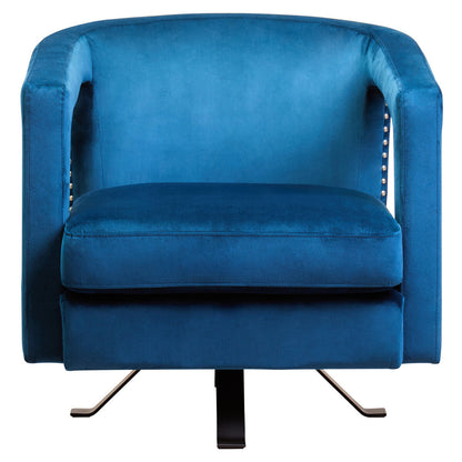 Hestia Blue Velvet Swivel Chair With Matte Black Base