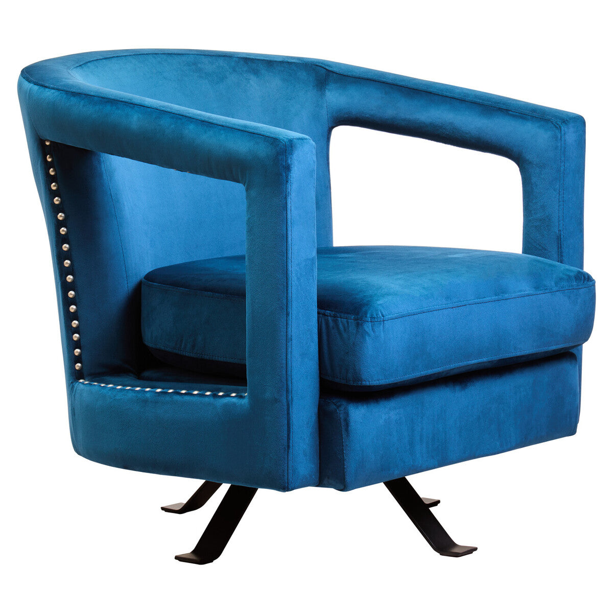 Hestia Blue Velvet Swivel Chair With Matte Black Base