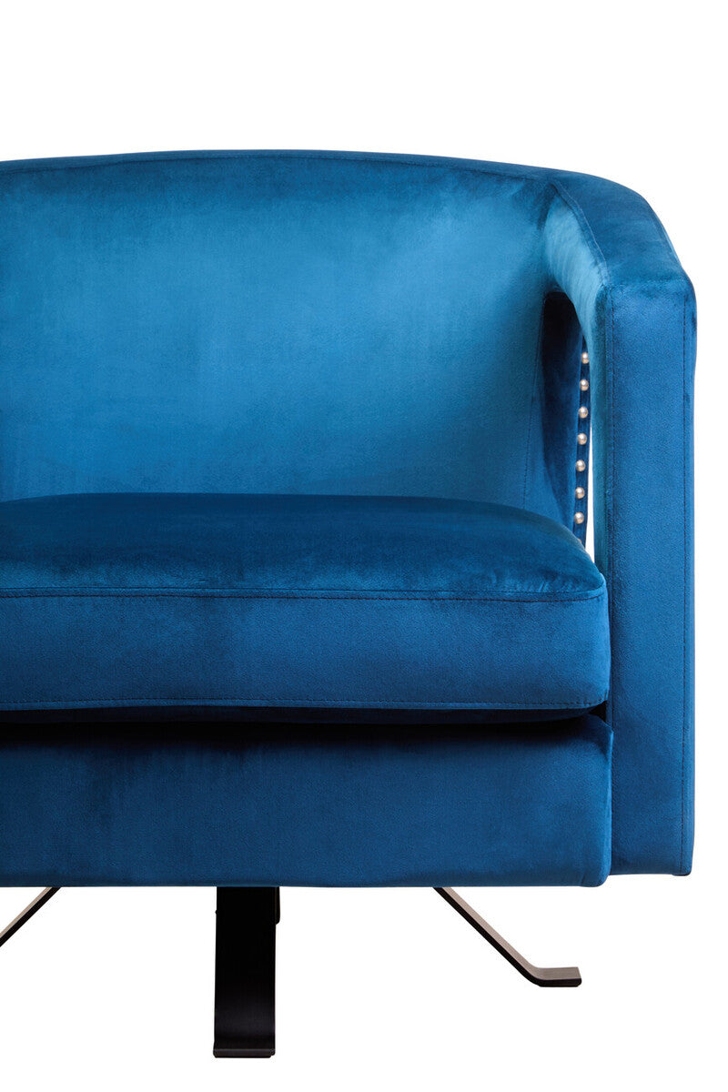 Hestia Blue Velvet Swivel Chair With Matte Black Base
