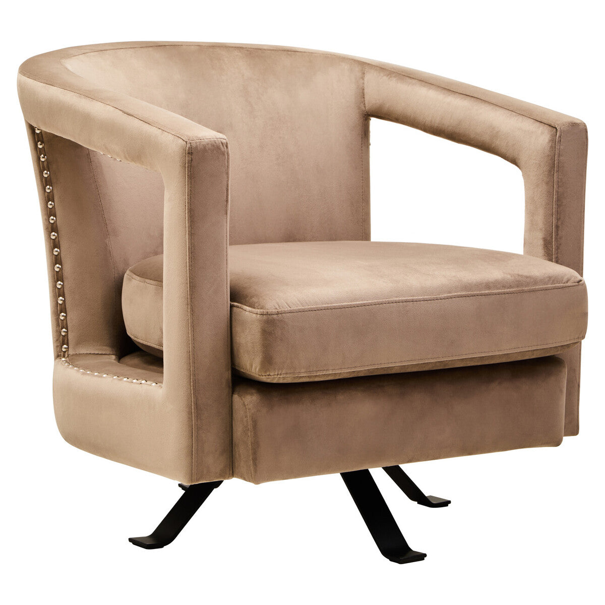 Hestia Mink Velvet Swivel Chair with Matte Black Base