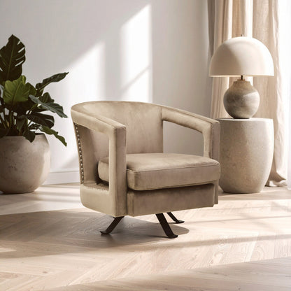 Hestia Mink Velvet Swivel Chair with Matte Black Base