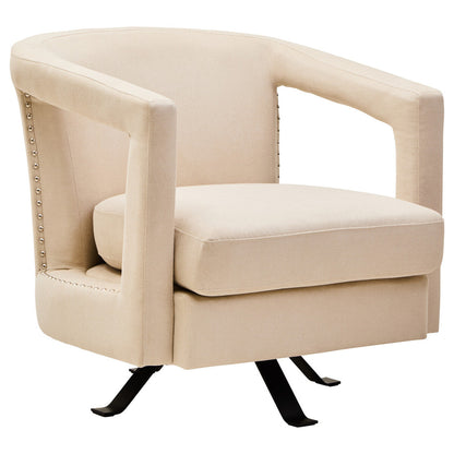 Hestia Beige Velvet Swivel Chair with Matte Black Base