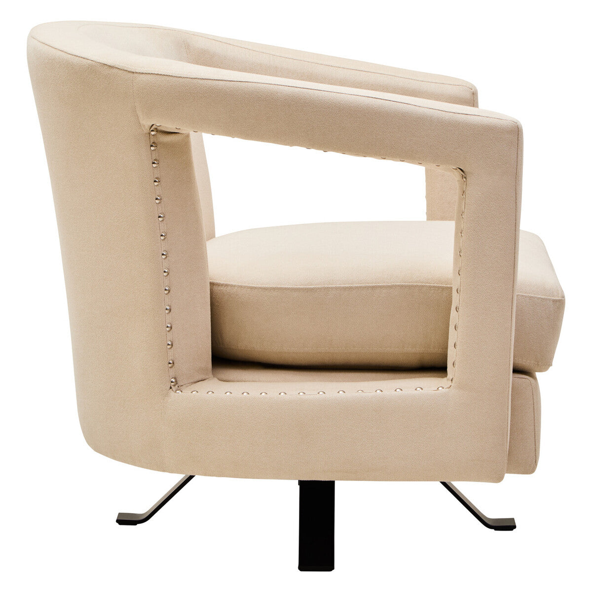 Hestia Beige Velvet Swivel Chair with Matte Black Base