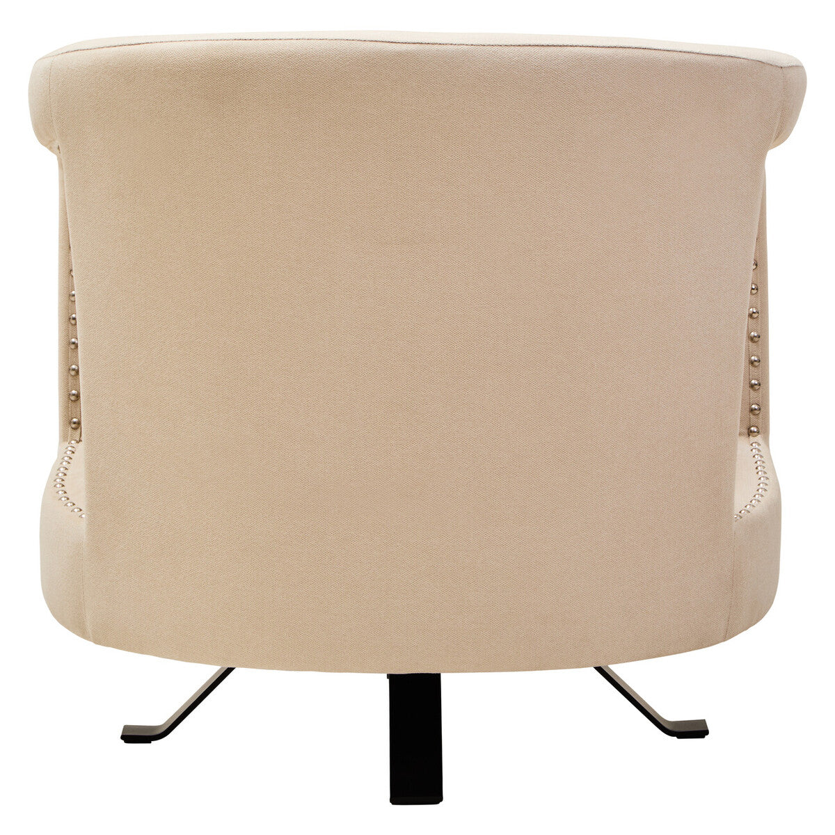 Hestia Beige Velvet Swivel Chair with Matte Black Base