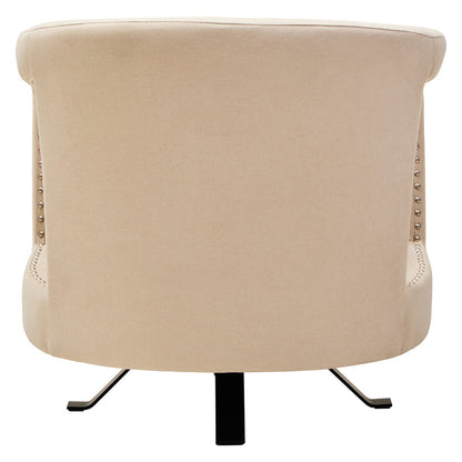 Hestia Beige Velvet Swivel Chair with Matte Black Base
