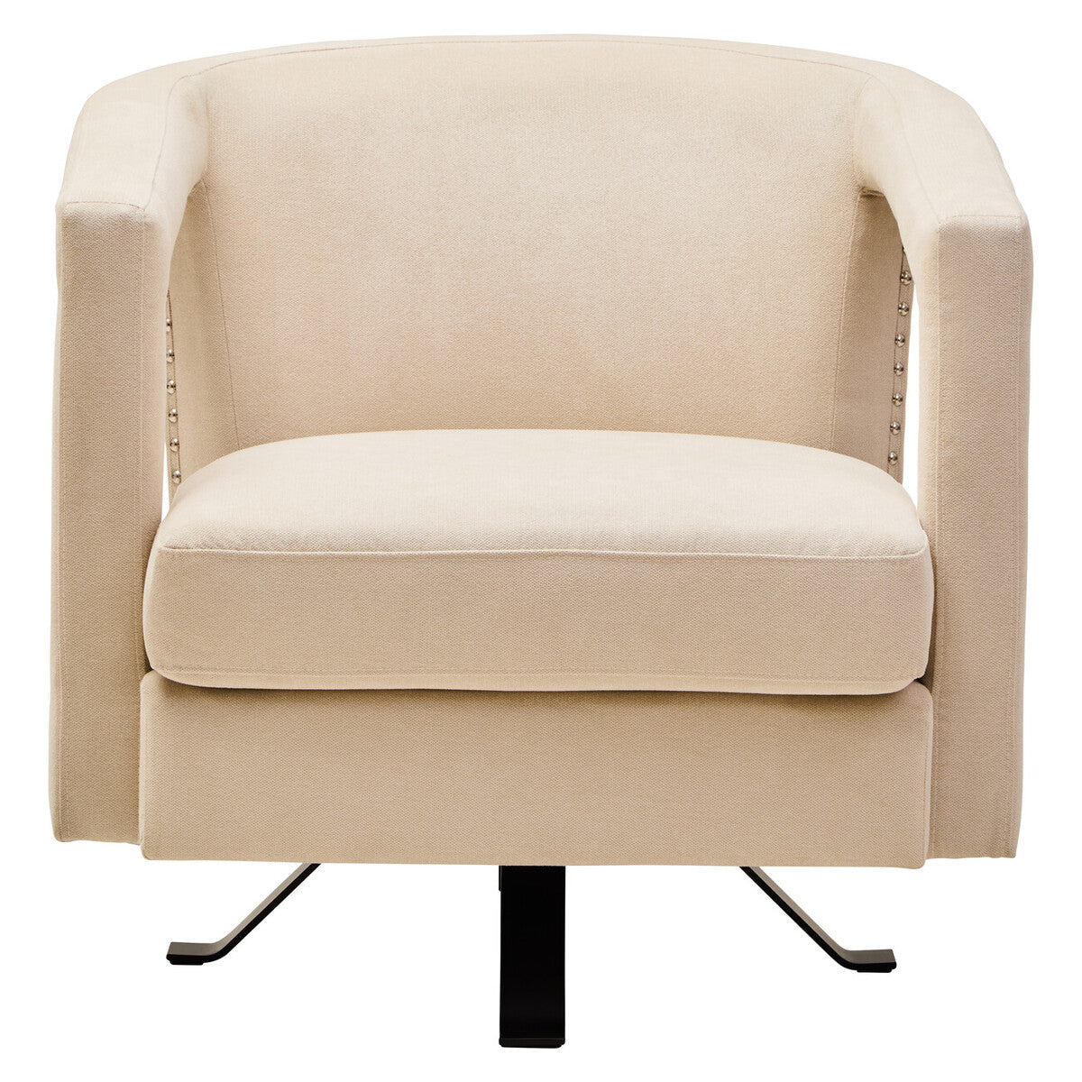 Hestia Beige Velvet Swivel Chair with Matte Black Base