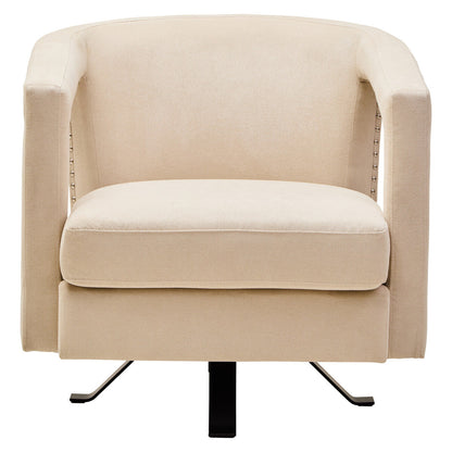 Hestia Beige Velvet Swivel Chair with Matte Black Base