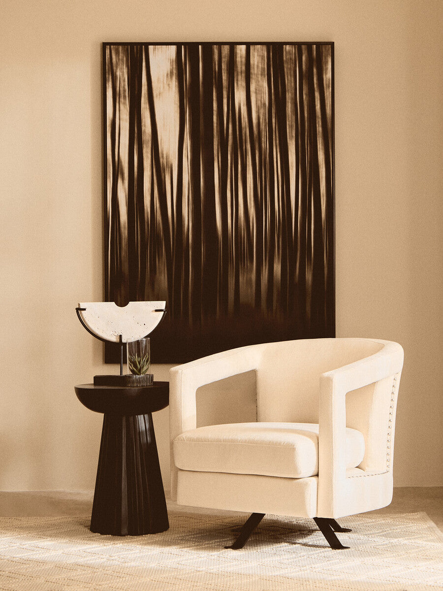 Hestia Beige Velvet Swivel Chair with Matte Black Base