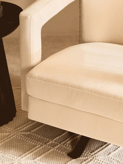 Hestia Beige Velvet Swivel Chair with Matte Black Base