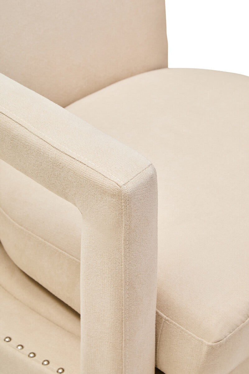 Hestia Beige Velvet Swivel Chair with Matte Black Base
