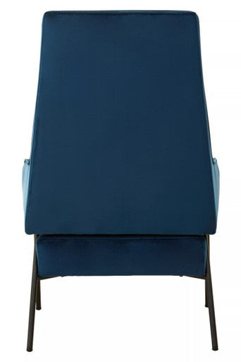 Henia Blue Velvet High Back Chair with Black Metal Legs