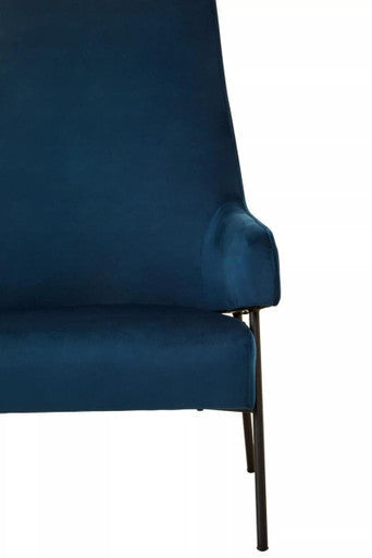 Henia Blue Velvet High Back Chair with Black Metal Legs