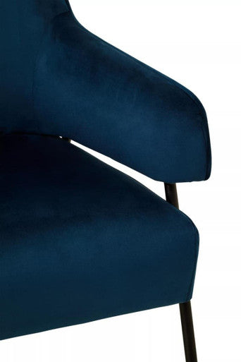 Henia Blue Velvet High Back Chair with Black Metal Legs