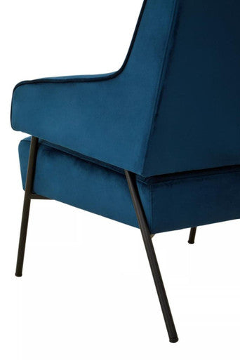 Henia Blue Velvet High Back Chair with Black Metal Legs