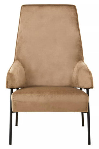 Henia Mink Velvet High Back Chair With Black Metal Legs