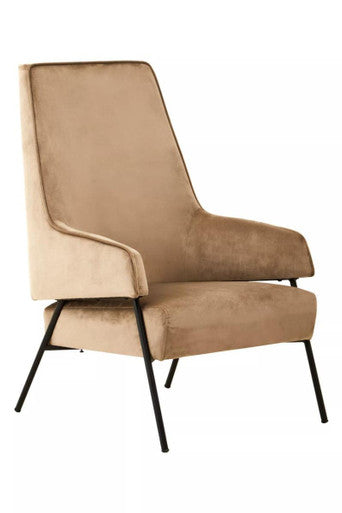 Henia Mink Velvet High Back Chair With Black Metal Legs