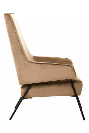 Henia Mink Velvet High Back Chair With Black Metal Legs