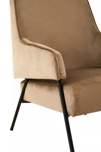 Henia Mink Velvet High Back Chair With Black Metal Legs