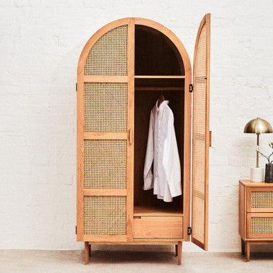 Rattan and Oak Wood 2 Door Wardrobe | Lyon