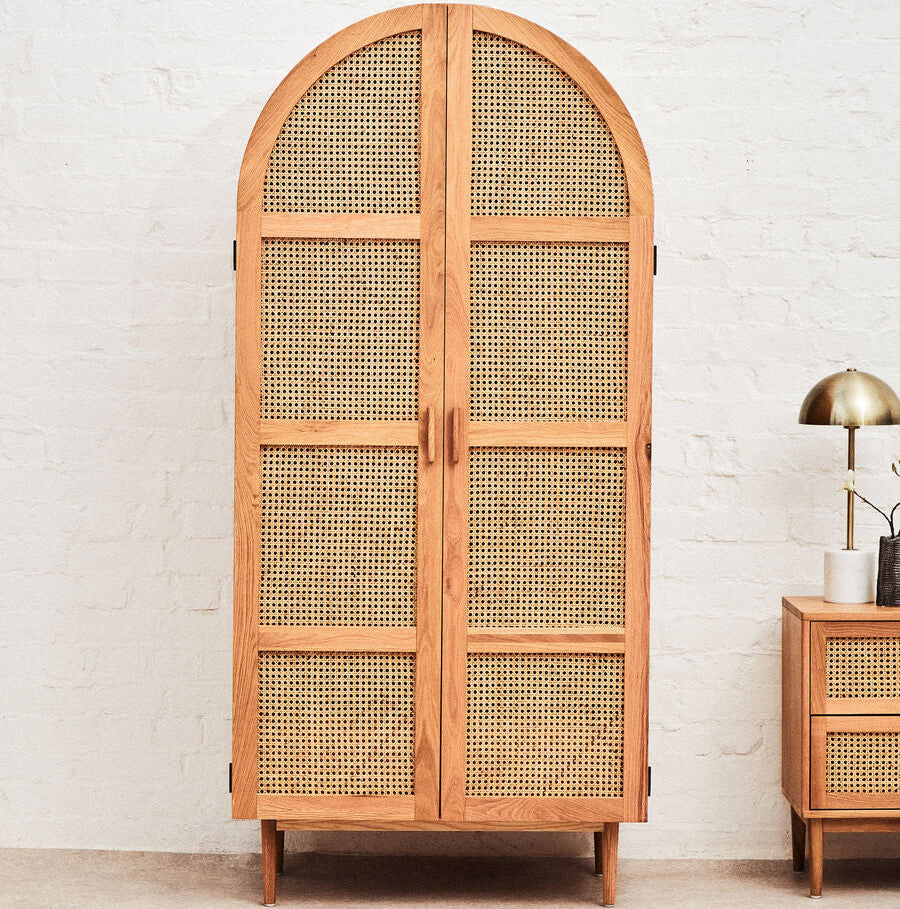 Rattan and Oak Wood 2 Door Wardrobe | Lyon