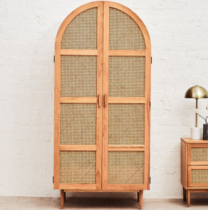 Rattan and Oak Wood 2 Door Wardrobe | Lyon