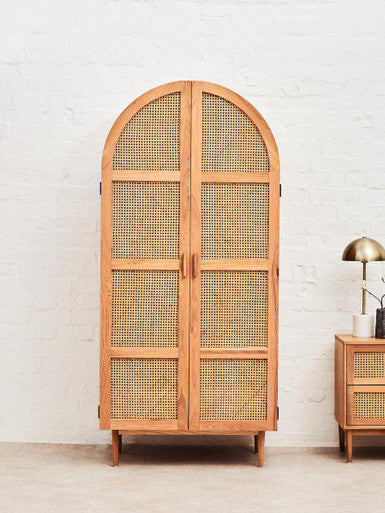 Rattan and Oak Wood 2 Door Wardrobe | Lyon