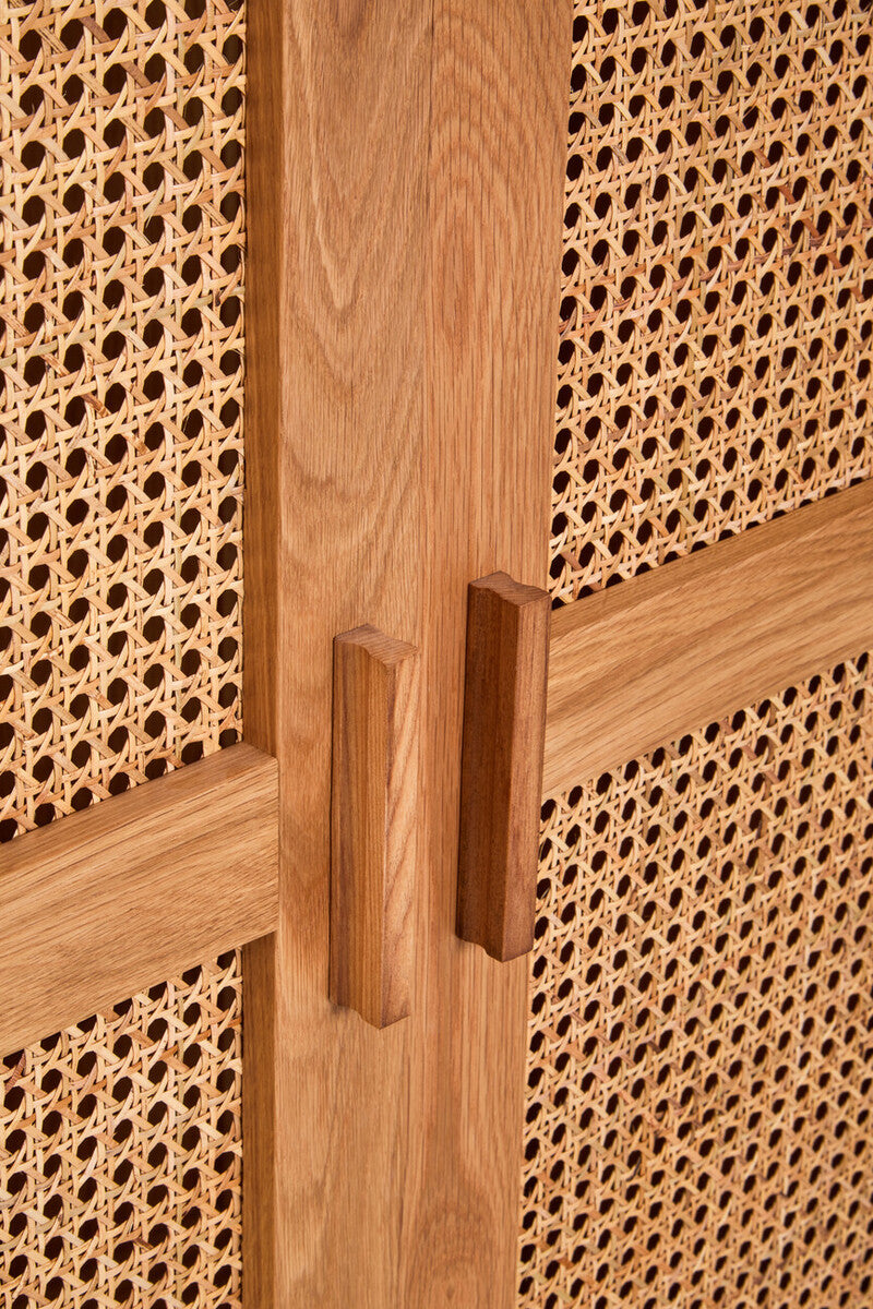 Rattan and Oak Wood 2 Door Wardrobe | Lyon