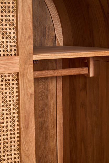 Rattan and Oak Wood 2 Door Wardrobe | Lyon