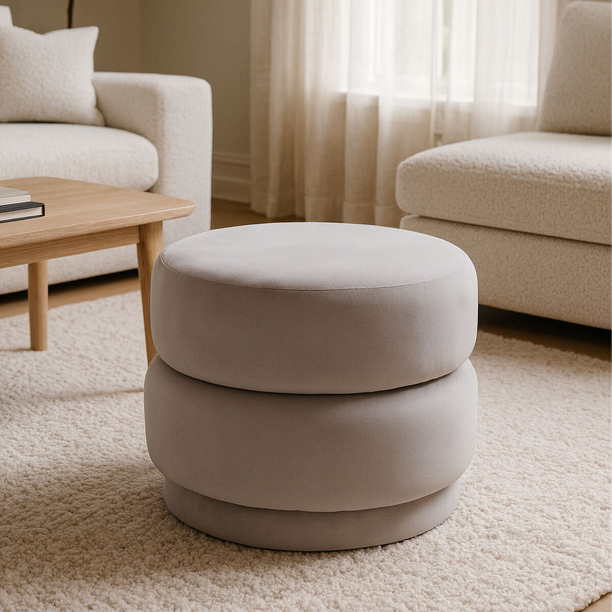 Hartford Mink Grey Velvet Pouffe With Footrest
