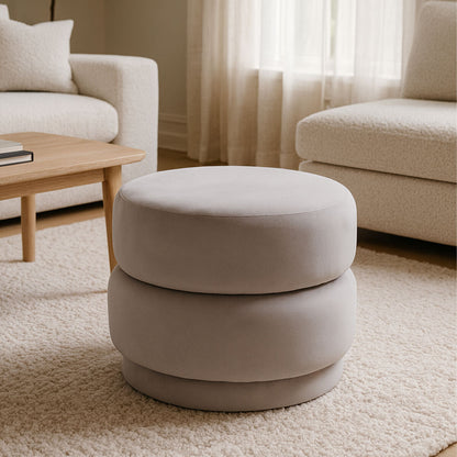 Hartford Mink Grey Velvet Pouffe With Footrest