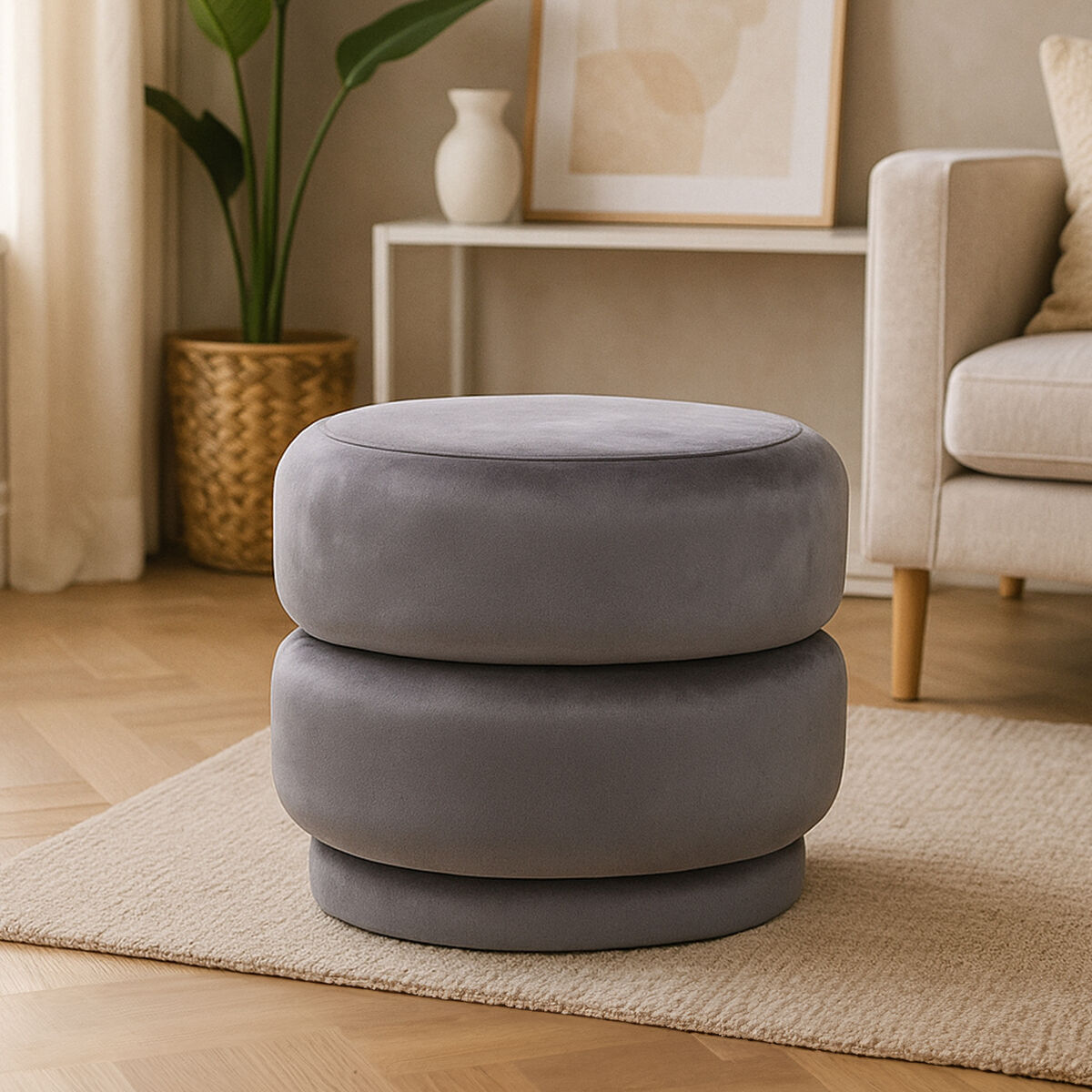 Hartford Grey Velvet Oval Pouffe With Footrest