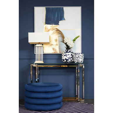 Hartford Midnight Blue Velvet Pouffe With Footrest