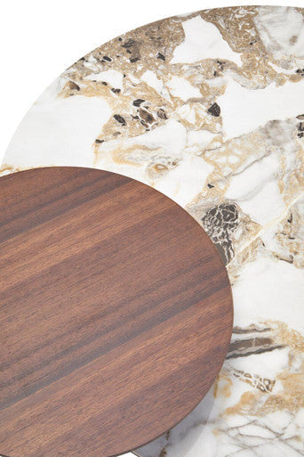 Green and Grey Marble Effect Ceramic Top 3 Tier Coffee Table with Grey Glass & Eucalyptus Veneer Shelves | Imperia