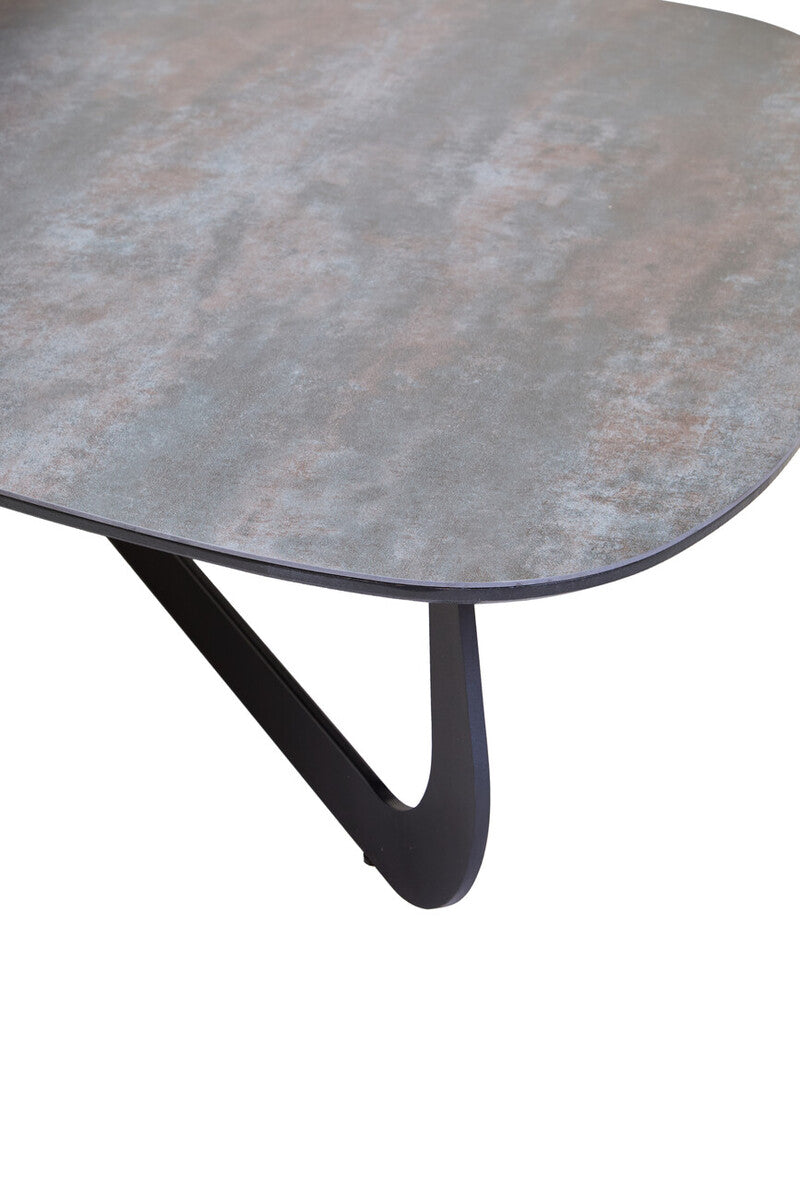 Grey and White Marble Effect Ceramic Tops Large 2-Tier Asymmetrical Coffee Table with Black Metal Base | Imperia