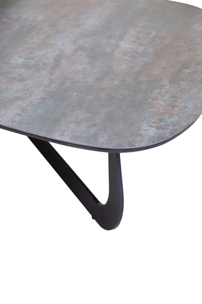 Grey and White Marble Effect Ceramic Tops Large 2-Tier Asymmetrical Coffee Table with Black Metal Base | Imperia
