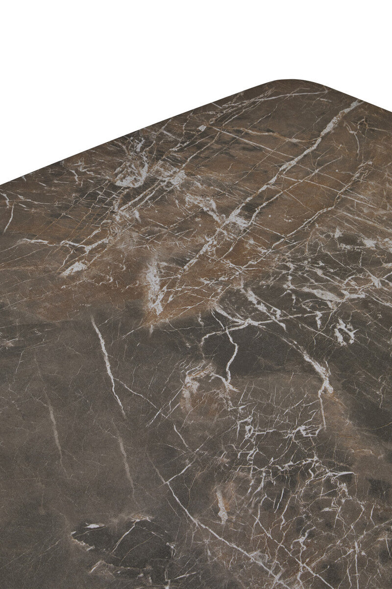 Grey Marble Effect Ceramic Top Coffee Table with Black Metal Legs and Lower Shelf | Imperia