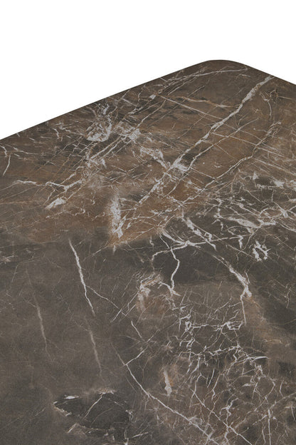 Grey Marble Effect Ceramic Top Coffee Table with Black Metal Legs and Lower Shelf | Imperia