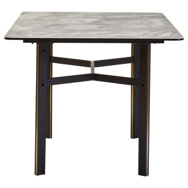 Grey Marble Effect Ceramic Top Dining Table with Black Metal Legs and Gold Detail | Imperia