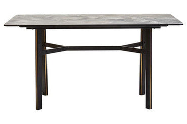 Grey Marble Effect Ceramic Top Dining Table with Black Metal Legs and Gold Detail | Imperia