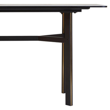 Grey Marble Effect Ceramic Top Dining Table with Black Metal Legs and Gold Detail | Imperia