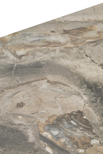 Grey Marble Effect Ceramic Top Dining Table with Black Metal Legs and Gold Detail | Imperia