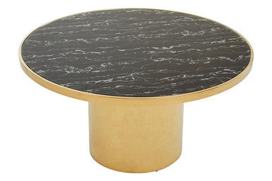Black Marble Effect Glass Top Coffee Table with Gold Finish Base | Oria