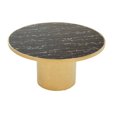 Black Marble Effect Glass Top Coffee Table with Gold Finish Base | Oria