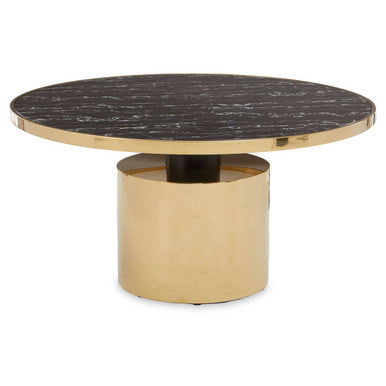 Black Marble Effect Glass Top Coffee Table with Gold Finish Base | Oria