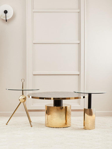 Black Marble Effect Glass Top Coffee Table with Gold Finish Base | Oria