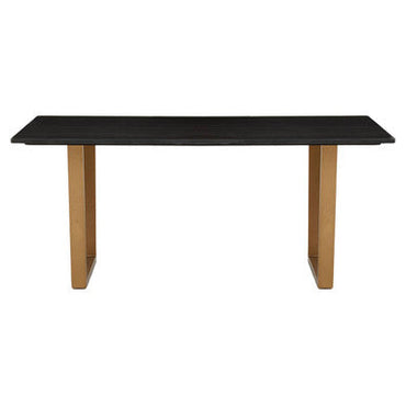 Black Marble Rectangular Dining Table with Geometric Gold Finish Steel Base | Varana