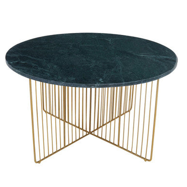 Green Round Marble Coffee Table with Gold Iron Rod Base | Nirav