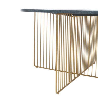 Green Round Marble Coffee Table with Gold Iron Rod Base | Nirav