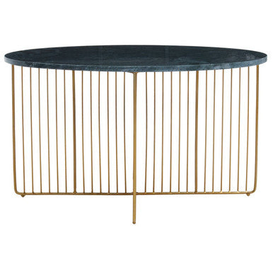 Green Round Marble Coffee Table with Gold Iron Rod Base | Nirav